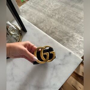 AUTHENTIC  - Gucci Leather Belt with Double G Gold Shiny Buckle negotiable